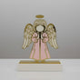 Single pink robed angel with gold outlined wings and a gold oval halo above