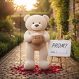 Beige smooth pile teddy bear standing with a kawaii latte cup plush in its arms