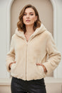 Women's beige faux fur hooded jacket, soft everyday winter layer, Jack Gifts Online Lebanon