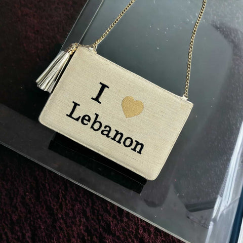 Beige 'I Love Lebanon' Straw Bag