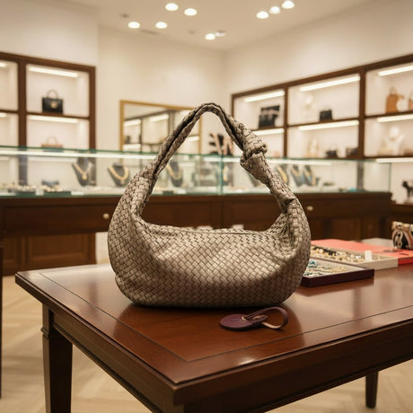 Beige woven knot hobo bag, Jack Gifts Online Lebanon