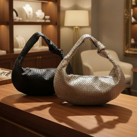 Beige and black woven knot hobo bags together, Jack Gifts Online Lebanon