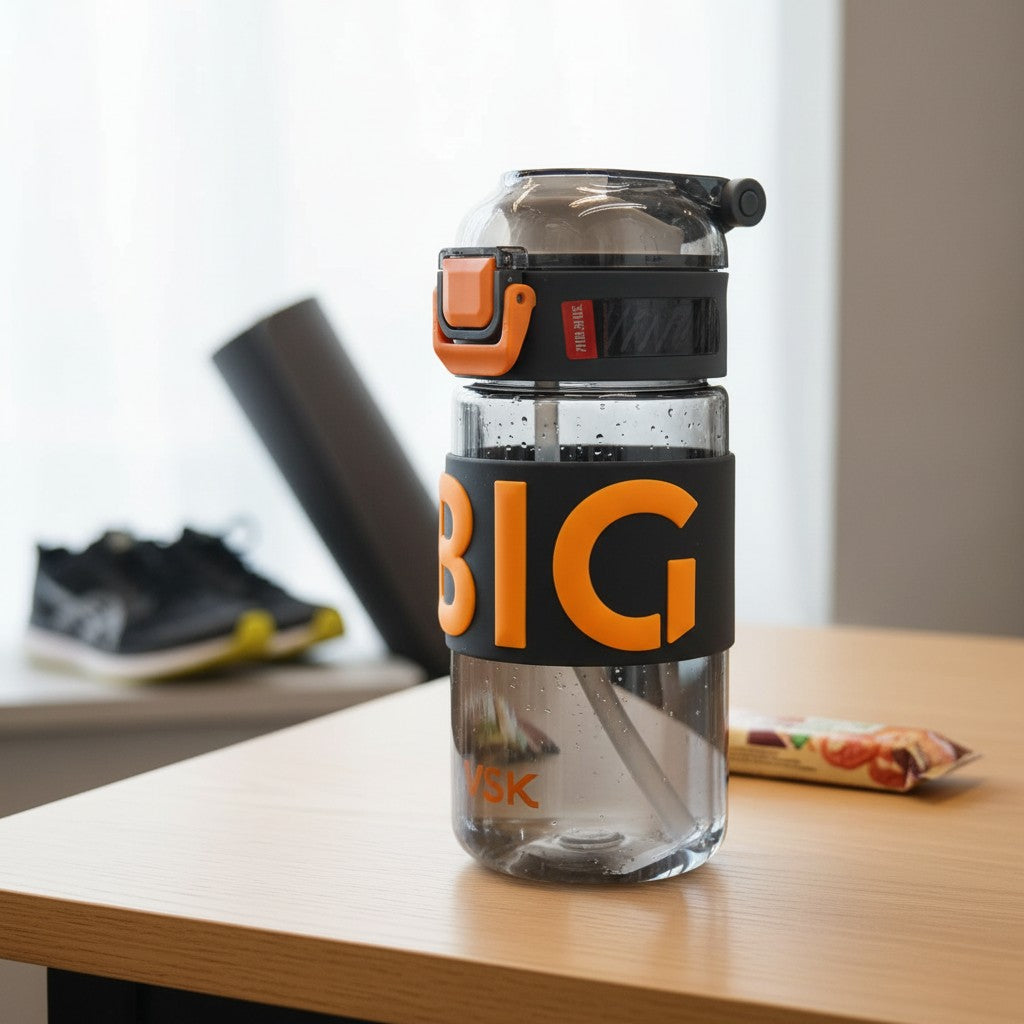 Orange and black 500ml grip water bottle with flip lock lid