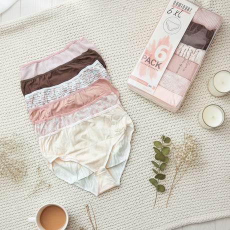 Women's 6-pack underwear set with packaging on textured surface - Jack Gifts Lebanon