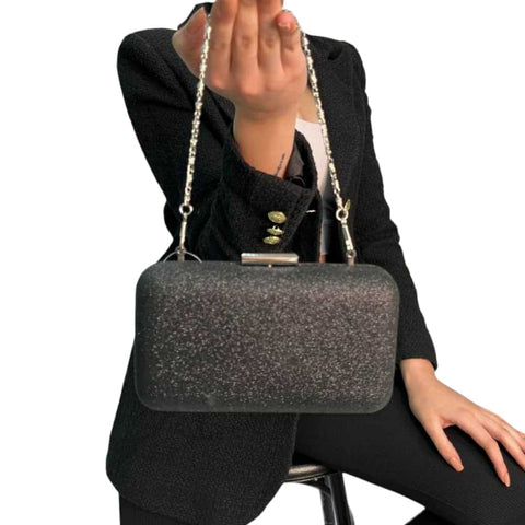 Black Glitter Clutch Bag for women