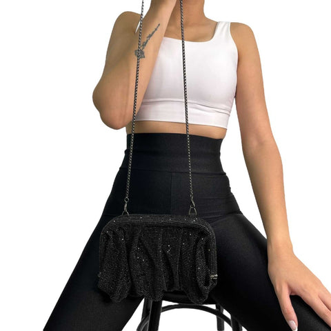 Black Rhinestone Chain Clutch Bag