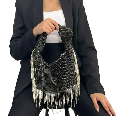 Black Rhinestone Tassel Handbag