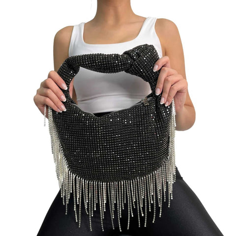 Black Rhinestone Tassel Handbag