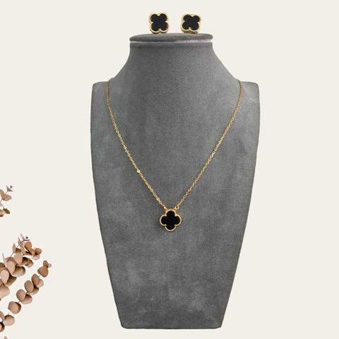 Black Simple Necklace & Earrings Set 