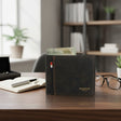 Black canvas bifold men's wallet on a desk with banknotes, Jack Gifts Online Lebanon