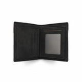 Black classic men's wallet opened on a white background