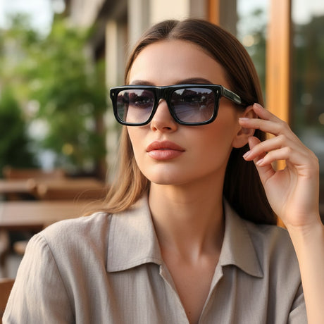 Womens chunky black flat top square sunglasses with grey gradient lenses, Jack Gifts Online Lebanon
