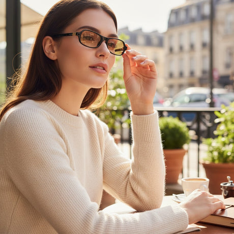 Womens black rectangular sunglasses with gold yellow tinted lenses, Jack Gifts Online Lebanon