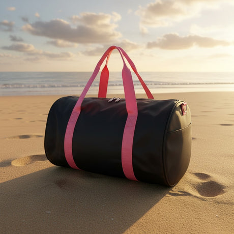 Black kids beach duffle bag with pink handles on the sand, Jack Gifts Online Lebanon