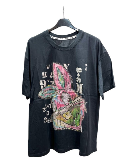 Black tshirt with colorful Bugs Bunny graphic on a hanger