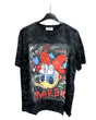 Oversized black tshirt with a colorful front print of Daisy Duck character, displayed on a hanger