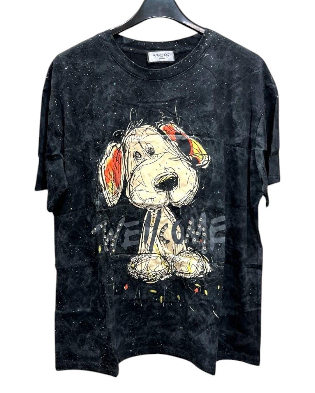 Oversized black tshirt with a graphic of a dog on the front