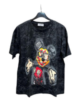 Oversized black tshirt with graphic design of Mickey Mouse wearing glasses on a hanger