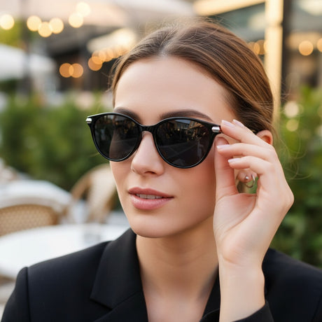 Womens black round sunglasses with silver stud hinges and dark lenses, Jack Gifts Online Lebanon
