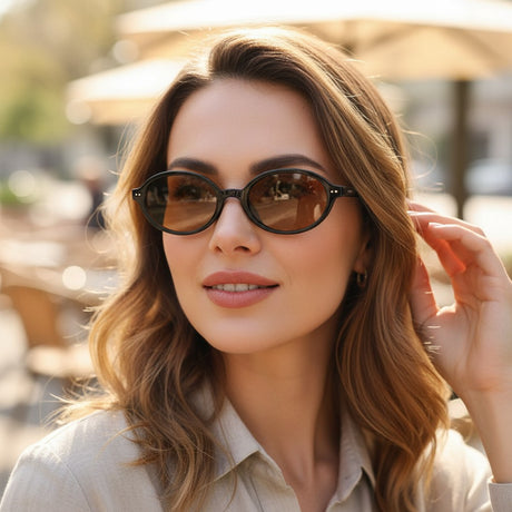 Womens black round acetate sunglasses with brown gradient lenses, Jack Gifts Online Lebanon