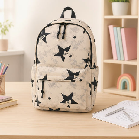 Cream girls school backpack with black washed star print, Jack Gifts Online Lebanon