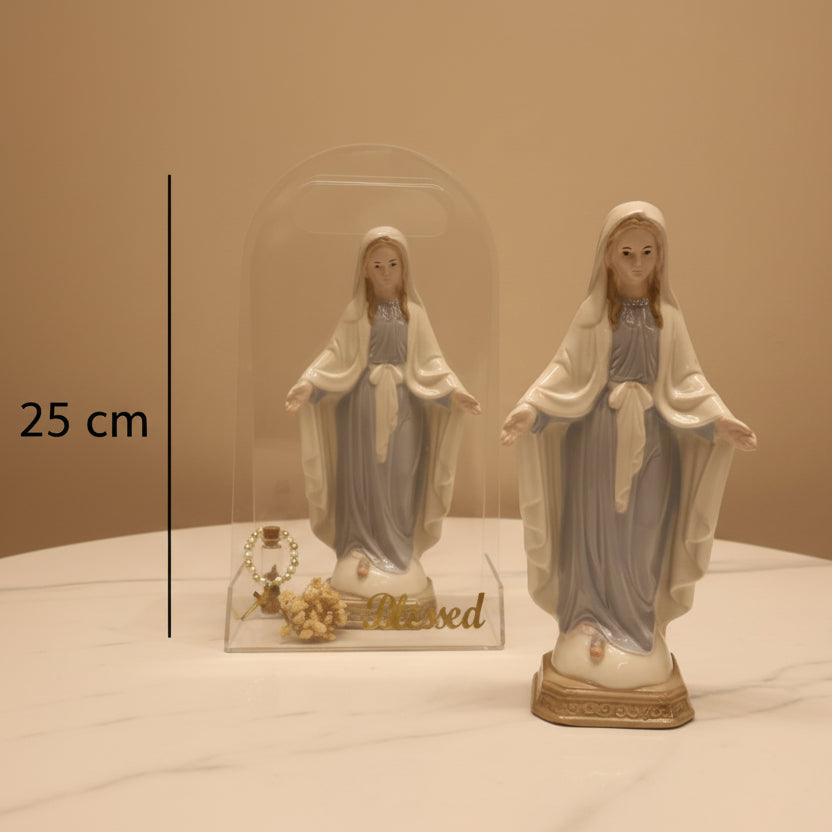 The Our Lady of Grace pair on white marble, the size line here reading 25 cm
