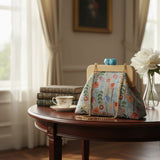 Blue floral tapestry frame handbag with wooden top and gold chain, Jack Gifts Online Lebanon