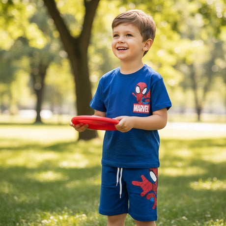 Boy wearing a blue Spiderman t shirt and shorts set, Jack Gifts Online Lebanon