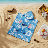 Blue hibiscus Stitch hooded towel poncho for boys and girls