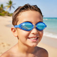Boy wearing bright blue kids swim goggles at the beach, Jack Gifts Online Lebanon