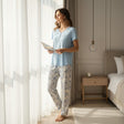 Women's blue tile print short pajama set with V neck henley top, Jack Gifts Lebanon