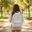 Cream star print backpack with light blue trim worn, Jack Gifts Online Lebanon