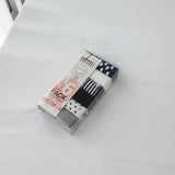 Nautical navy stripe and dot briefs sealed in their packaging on a white sheet