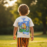Back view of Bluey shorts set striped shorts detail