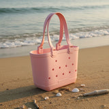 Kids blush pink EVA beach tote bag with an open top