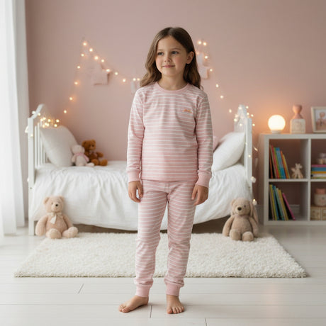 Girl in a blush and white stripe long sleeve pyjama set, Jack Gifts Online Lebanon