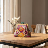 Boho pattern handmade crochet bag with wooden handles, Jack Gifts Online Lebanon