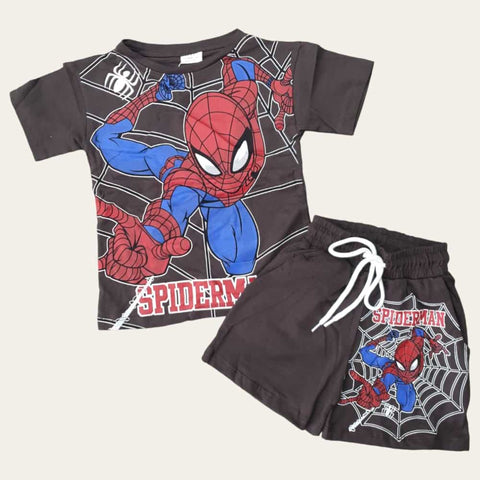 Brown Spiderman Shorts Set
