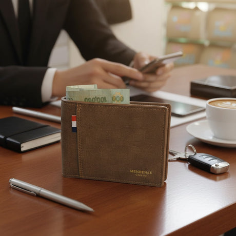 Brown canvas bifold men's wallet with cash and card slots, Jack Gifts Online Lebanon