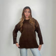 Chocolate brown slouchy wool sweater with a front seam and split ribbed hem
