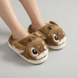Caramel plush mules with a winking animal face, heart shaped forelock and long side ears