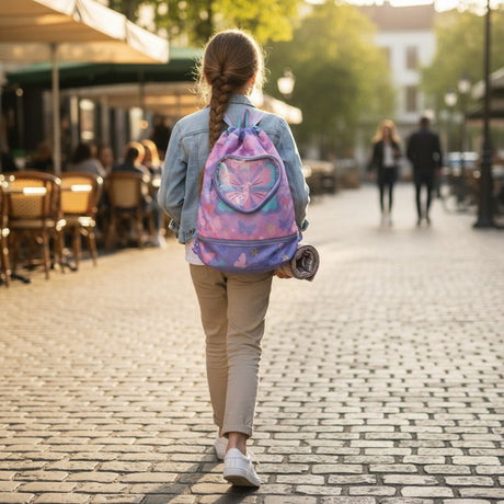 Kids pink butterfly drawstring backpack, 25x35 cm, Jack Gifts Online Lebanon