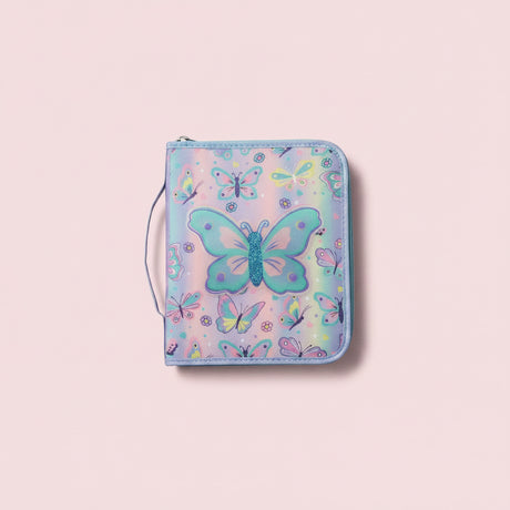 Lilac butterfly print zip stationery case for girls