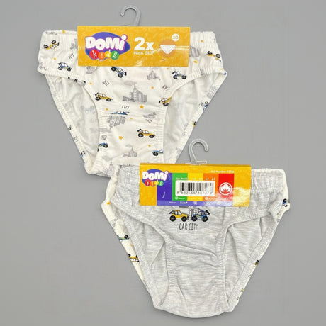 Pack of 2 boys cotton briefs in white and grey with a Car City print