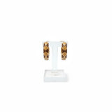 Caramel and cream harlequin enamel hoop earring detail