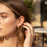 Caramel harlequin enamel gold hoop earrings worn, Jack Gifts Online Lebanon