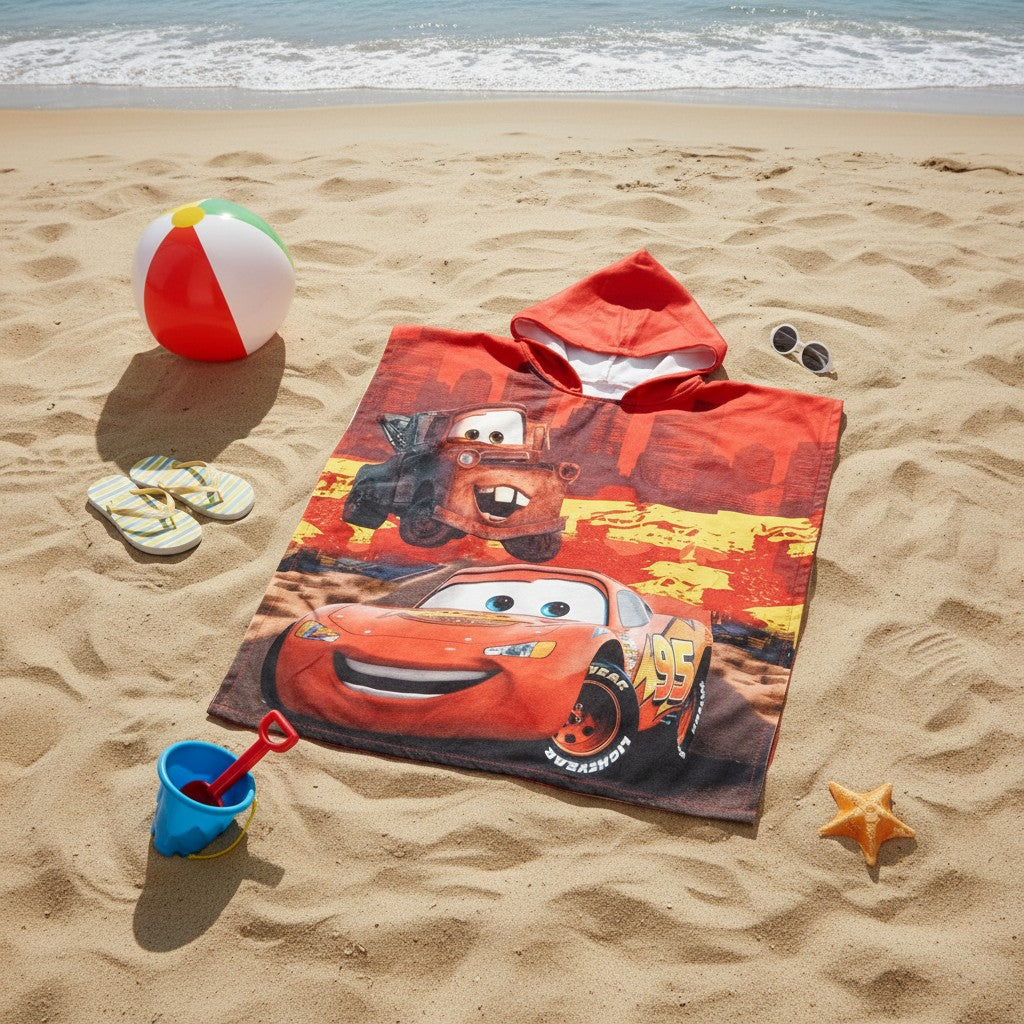 Red Cars Lightning McQueen hooded towel poncho for boys