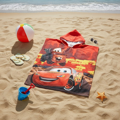 Red Cars Lightning McQueen hooded towel poncho for boys