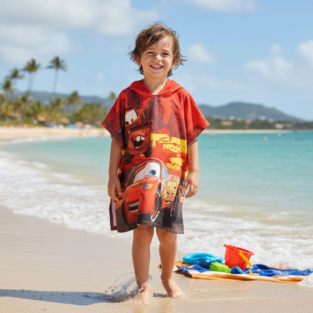 Boy in a red Cars Lightning McQueen hooded poncho towel – Jack Gifts Online Lebanon