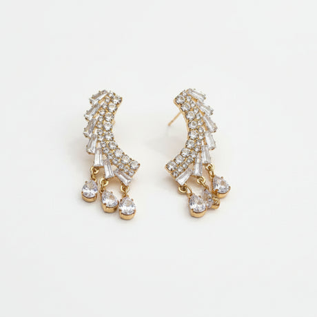 A pair of cascade drop earrings on a white background